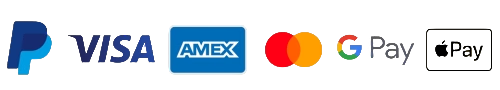 We accept PayPal, Visa, Mastercard, American Express, Google Pay and Apple Pay